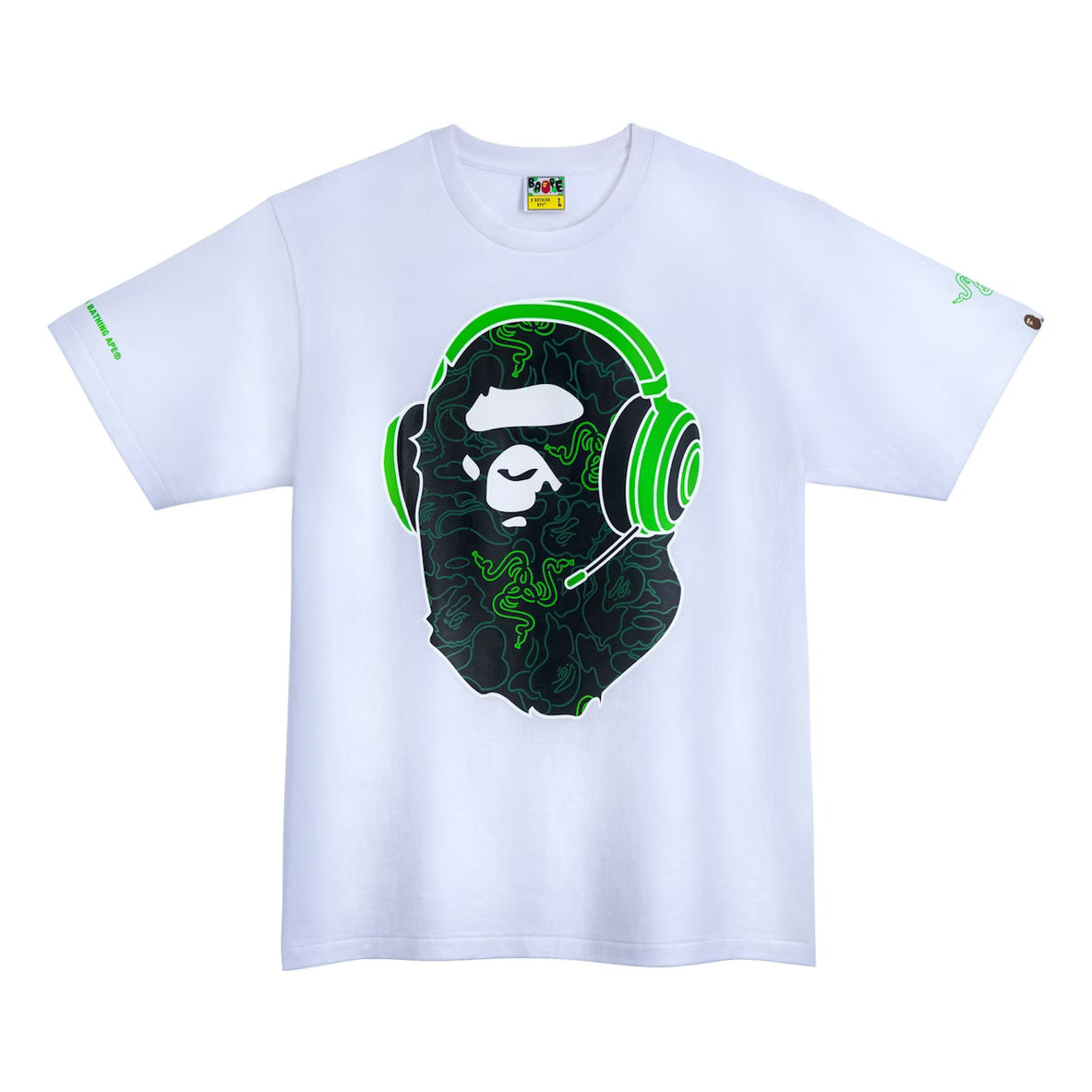 BAPE x Razer NEon Camo Ape Head Tee White Green