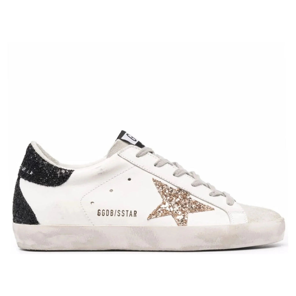 Golden Goose Super-Star Gold Glitter Star And Black Glitter Heel Tab