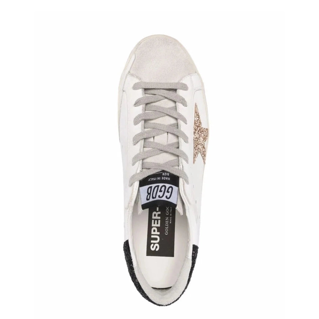 Golden Goose Super-Star Gold Glitter Star And Black Glitter Heel Tab