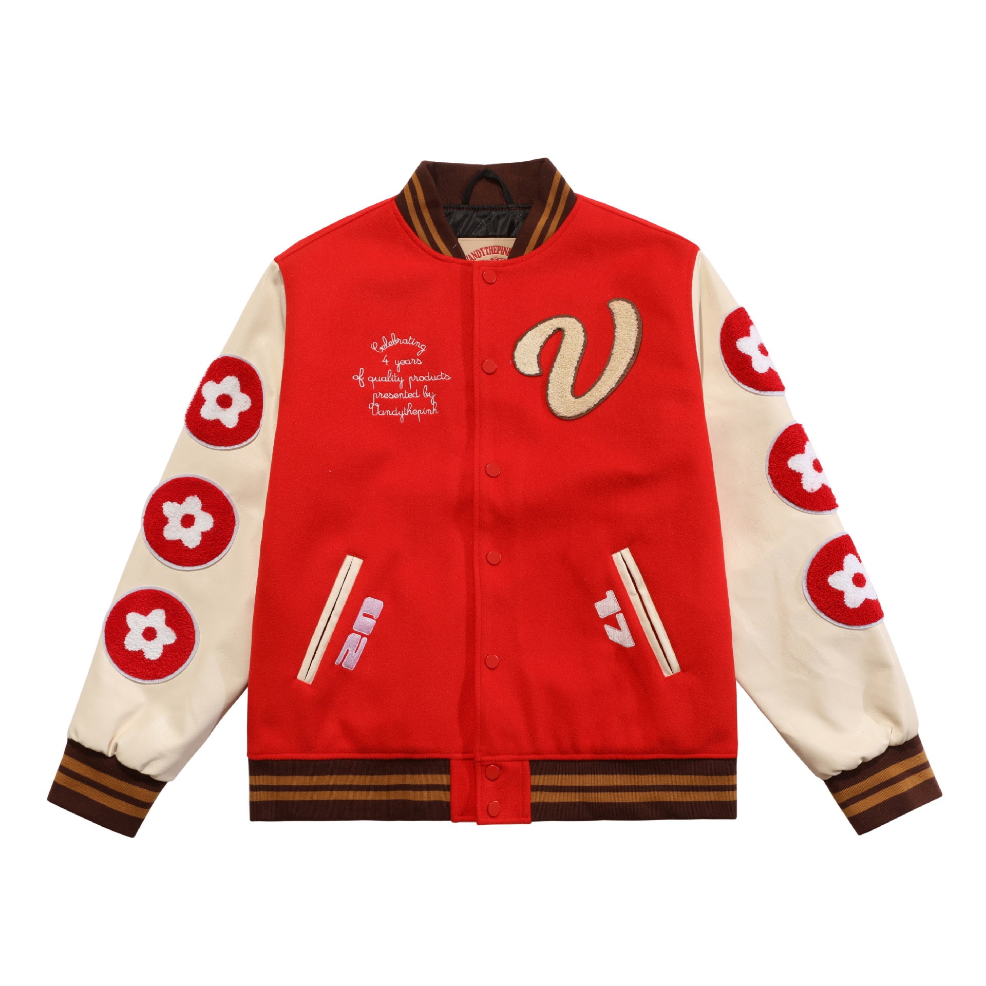 Unisex Vintage Custom Embroidery Leather Arm Varsity Jacket